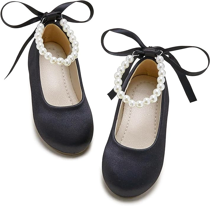 Toddler Flower Girl Dress Shoes - Little Girl Ballet Flats Pearl Strap for Wedding Party | Amazon (US)