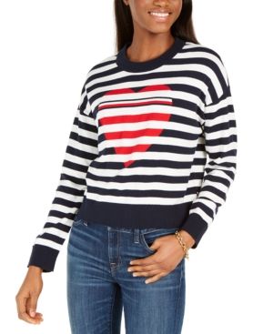 Tommy Hilfiger Cotton Striped Heart Sweater | Macys (US)