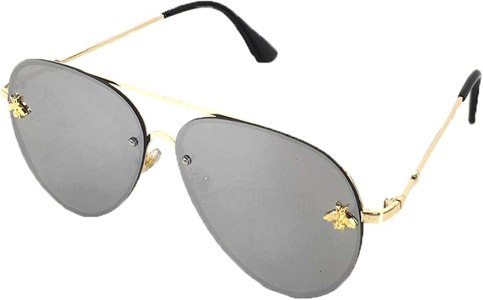 Women's Beehave Bee Charm Mirrored Aviator Sunglasses, Silver | Amazon (US)