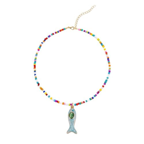 MIFYNN Rainbow Beaded Fish Necklace for Women Beach Ocean Colorful Beaded Blue Fish Pendant Necklace Summer Boho Beachy Vacation Jewelry Gift | Amazon (US)
