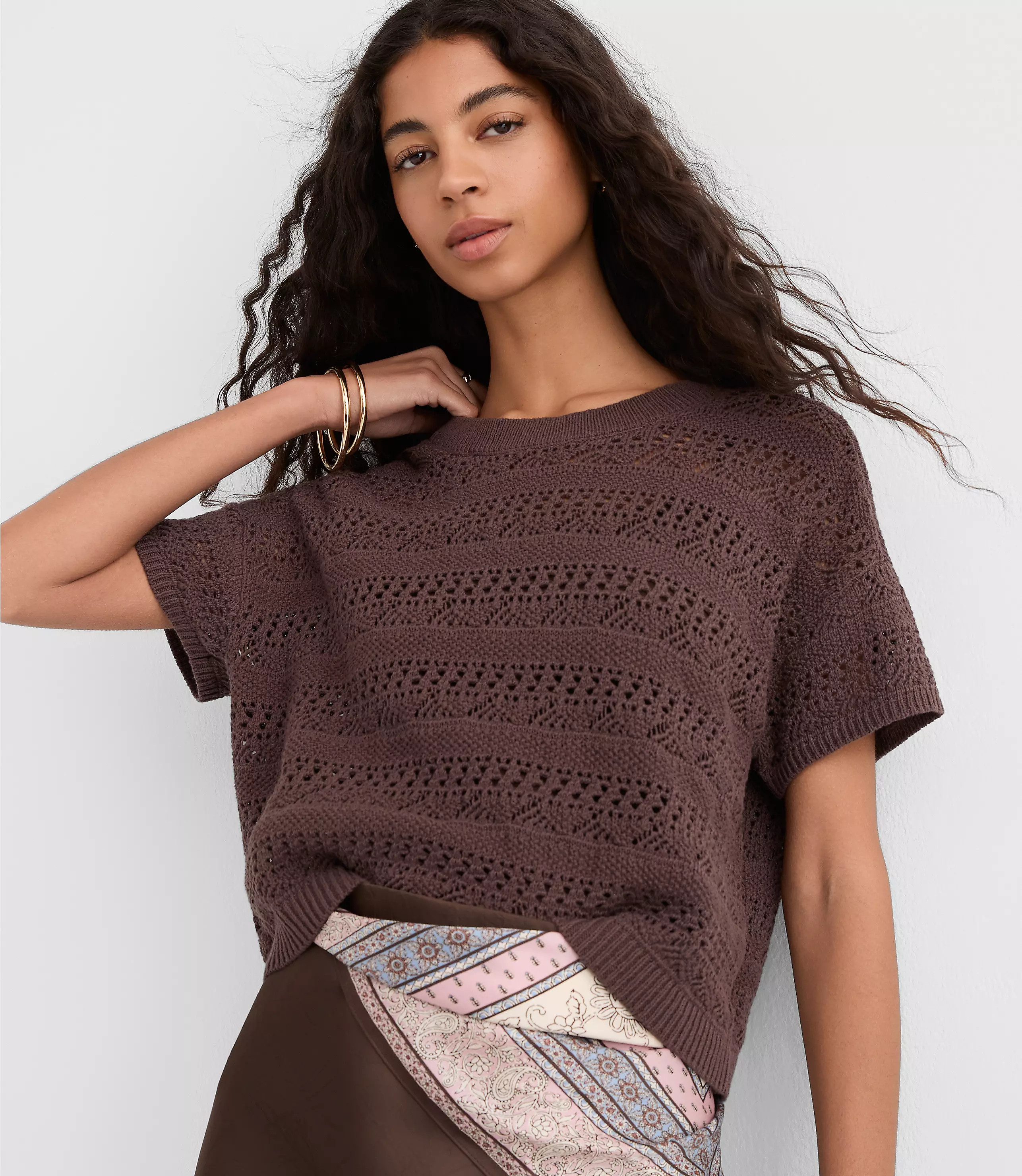 Pointelle Relaxed Sweater Tee | LOFT
