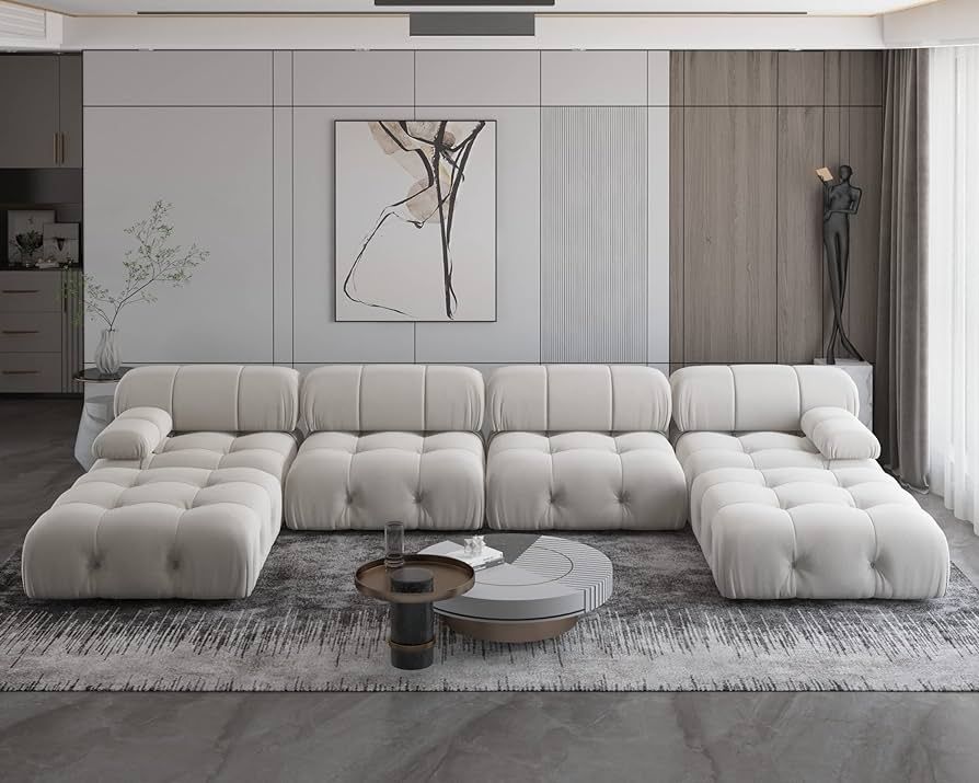 JACH 138" Convertible Modular Sectional Sofa, U-Shaped Minimalist Velvet Sofas Couches, Luxury Mo... | Amazon (US)