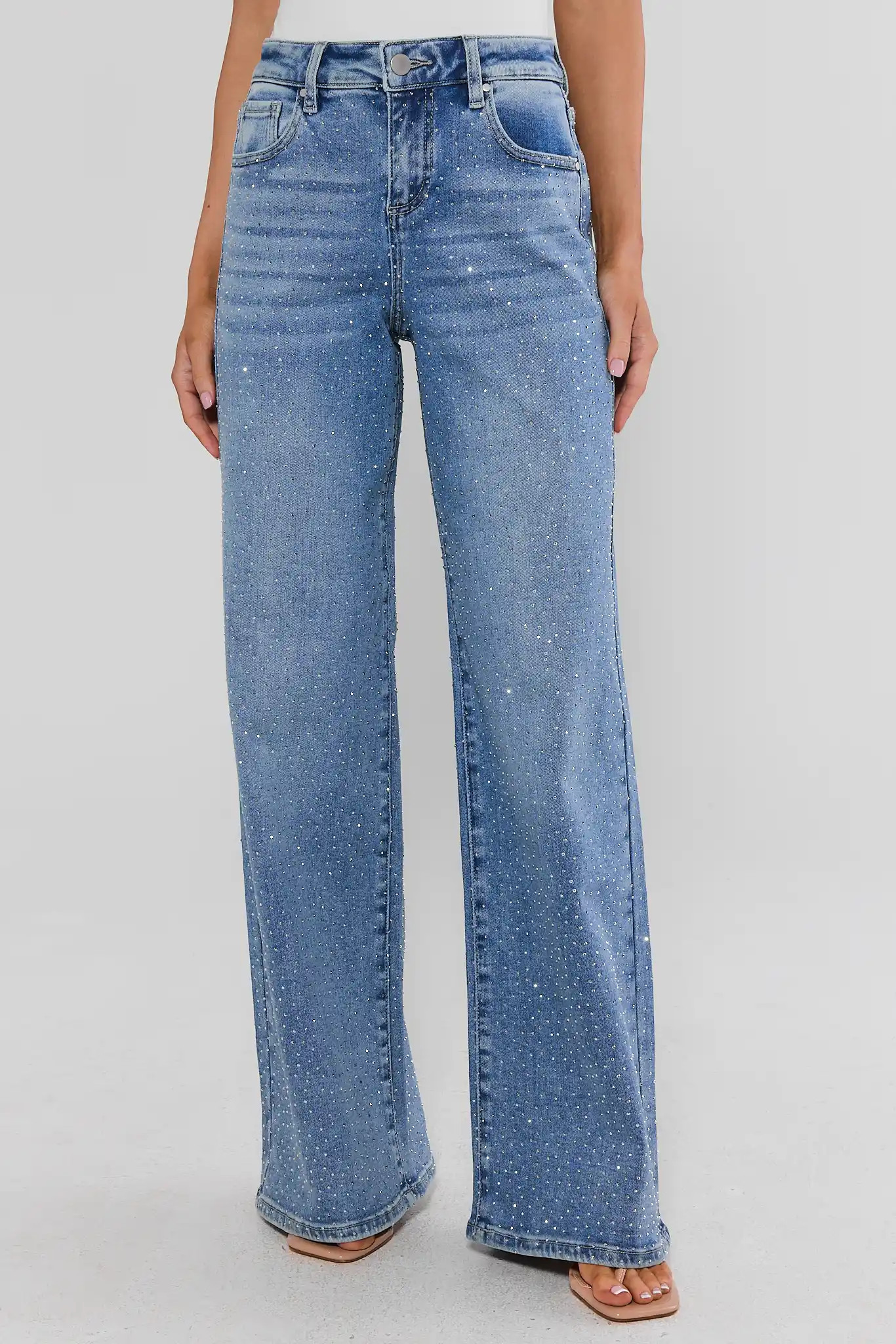 Carrie Rhinestone Wide Leg Jeans | Avara