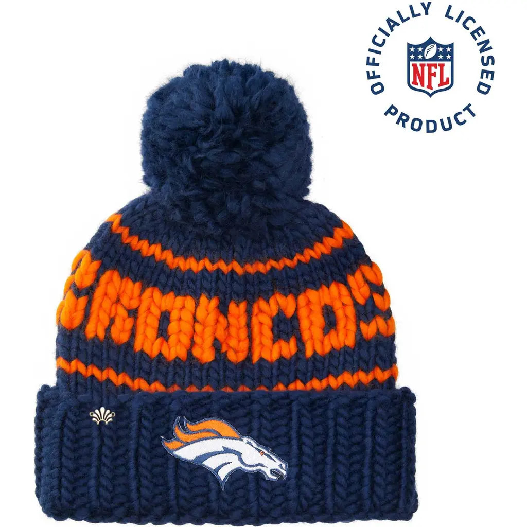 Lele Sadoughi Navy Broncos Nfl Beanie With Yarn Pom Pom in Navy 400 at Nordstrom | Nordstrom