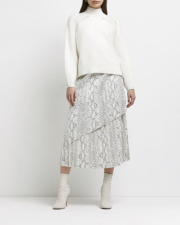 Grey snake faux leather pleated midi skirt | River Island (UK & IE)