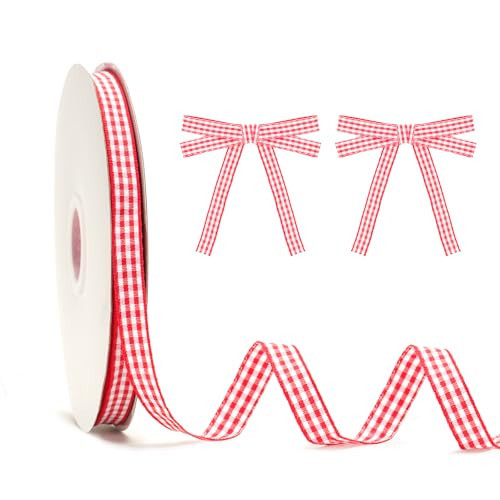 KINGLAKE Red and White Gingham Ribbon, 50 Yd x 3/8 in Red Checkered Ribbons Cute Buffalo Plaid Ribbon for Gift Wrapping, DIY Craft, Christmas Wreath Decoration | Amazon (US)