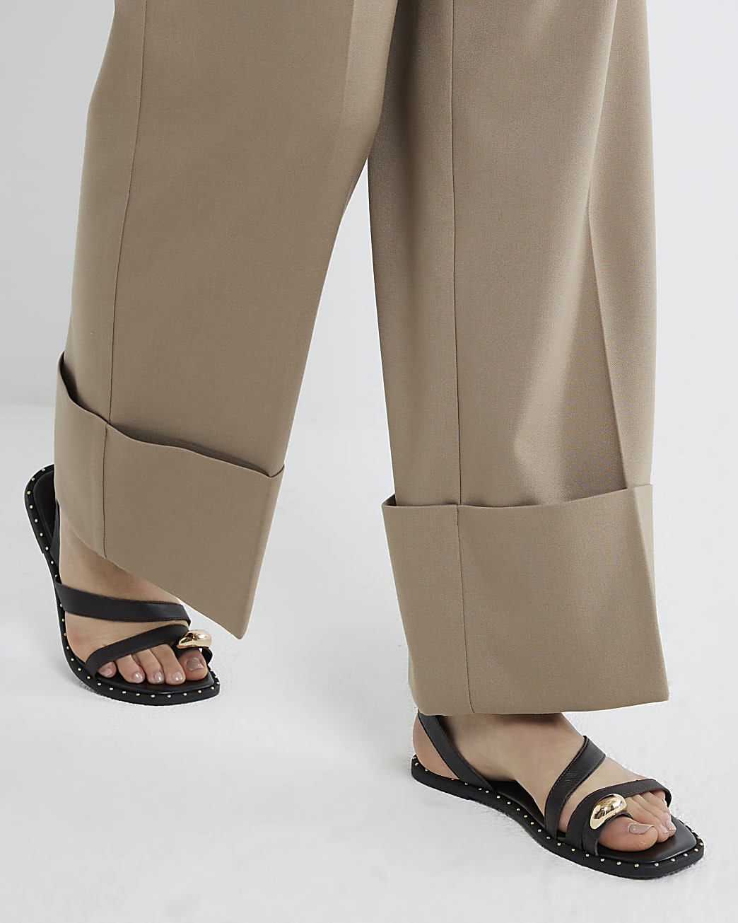 Brown Studded Toe Clip Leather Sandals | River Island UK & IE