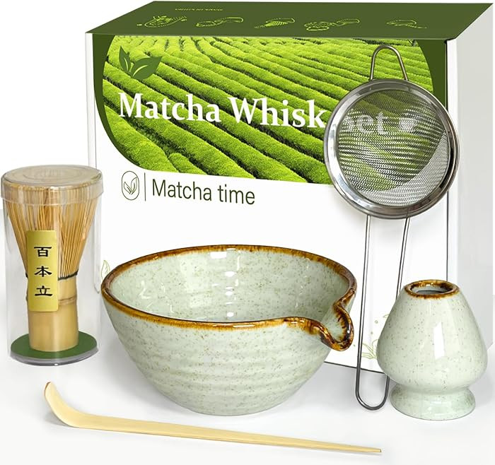Matcha Whisk Set with Matcha Bowl, Matcha Whisk Holder Matcha Bamboo Whisks, Scoop, Sifter, Mothe... | Amazon (US)