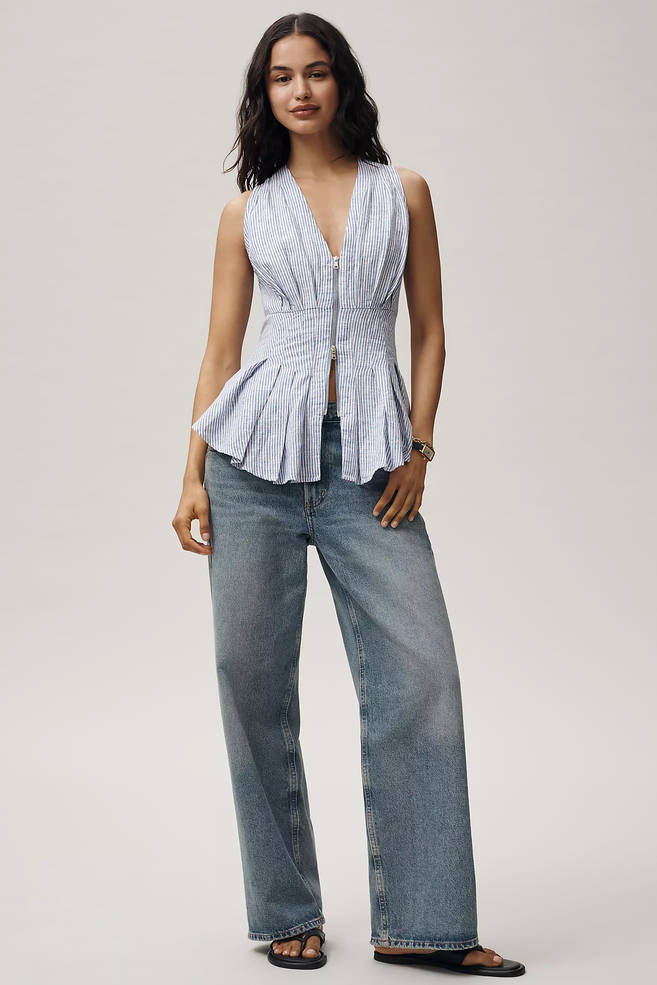 Maeve Viki Zip-Front Peplum Top | Anthropologie (US)