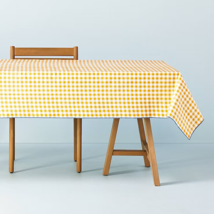 60"x84" Gingham Wipeable Oil-Cloth Rectangular Tablecloth Gold/Cream - Hearth & Hand™ with Magn... | Target