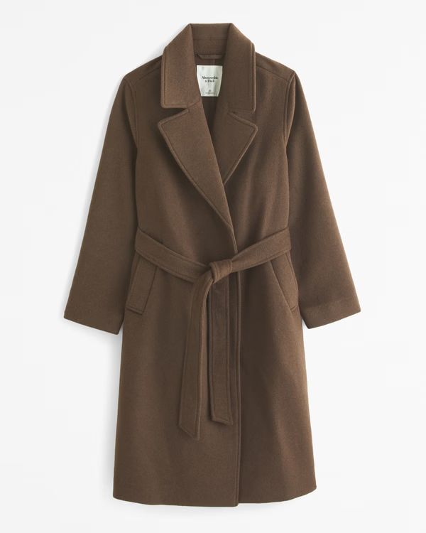 Double-Cloth Belted Wool-Blend Coat | Abercrombie & Fitch (US)