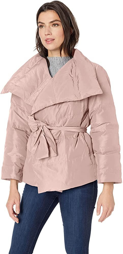 Amazon Brand - Lark & Ro Women's Long Sleeve Short Puffer Coat with Wrap | Amazon (US)