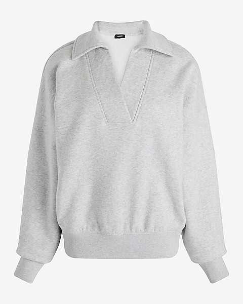 Relaxed V-neck Banded Bottom Polo Sweatshirt | Express