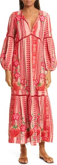 Embroidered Jacquard Long Sleeve Tiered Cotton Maxi Dress | Nordstrom