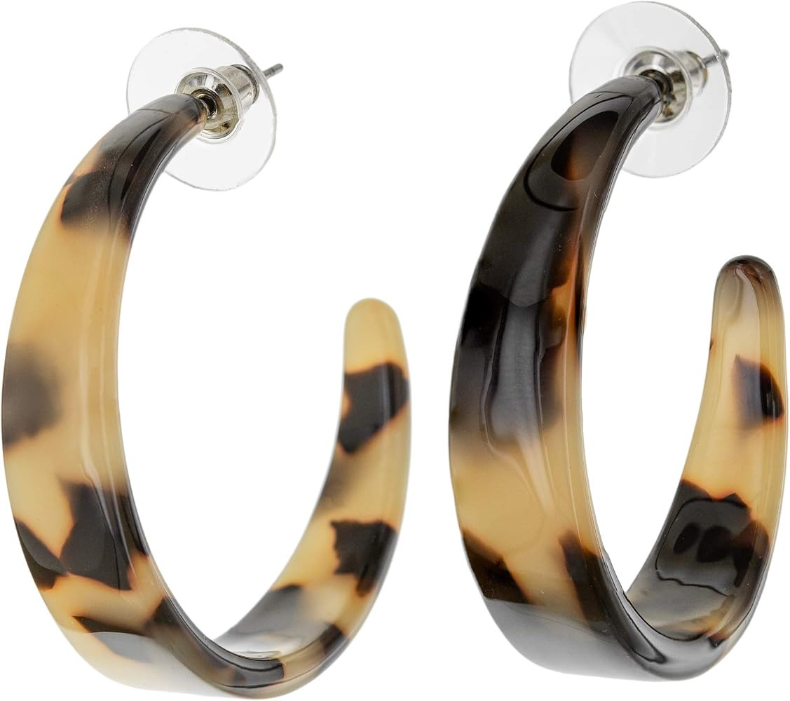 And Lovely Tortoise Shell Acetate Tapered Hoop Earrings - Hypoallergenic Open Hoops - Statement E... | Amazon (US)