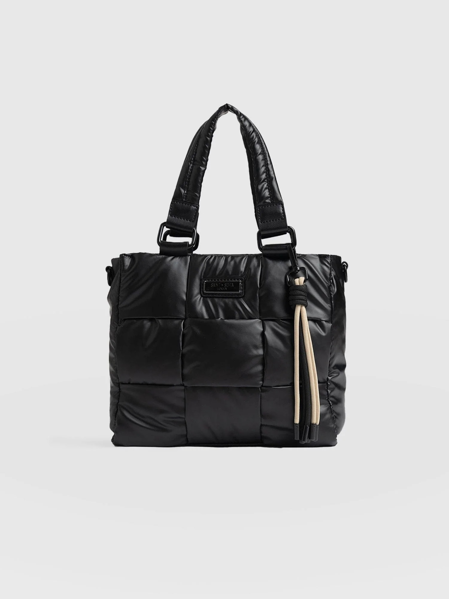 Woven Mini Penny Tote Bag - Gloss Black | Saint + Sofia