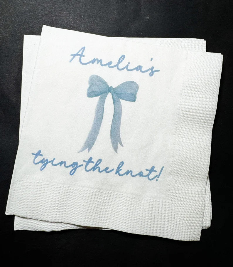 She's Tying the Knot Bridal Shower Blue Bow Bridal Shower Blue Bachelorette Personalized Cocktail... | Etsy (US)