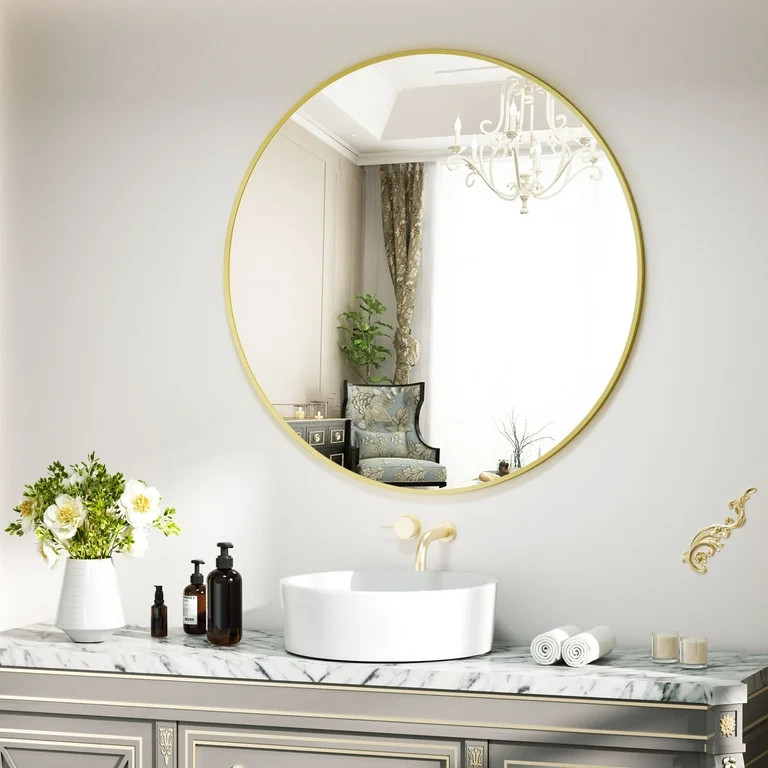 BEAUTYPEAK 36" Wall Mirror Bathroom Mirror Wall Mounted Round Mirror, Gold - Walmart.com | Walmart (US)