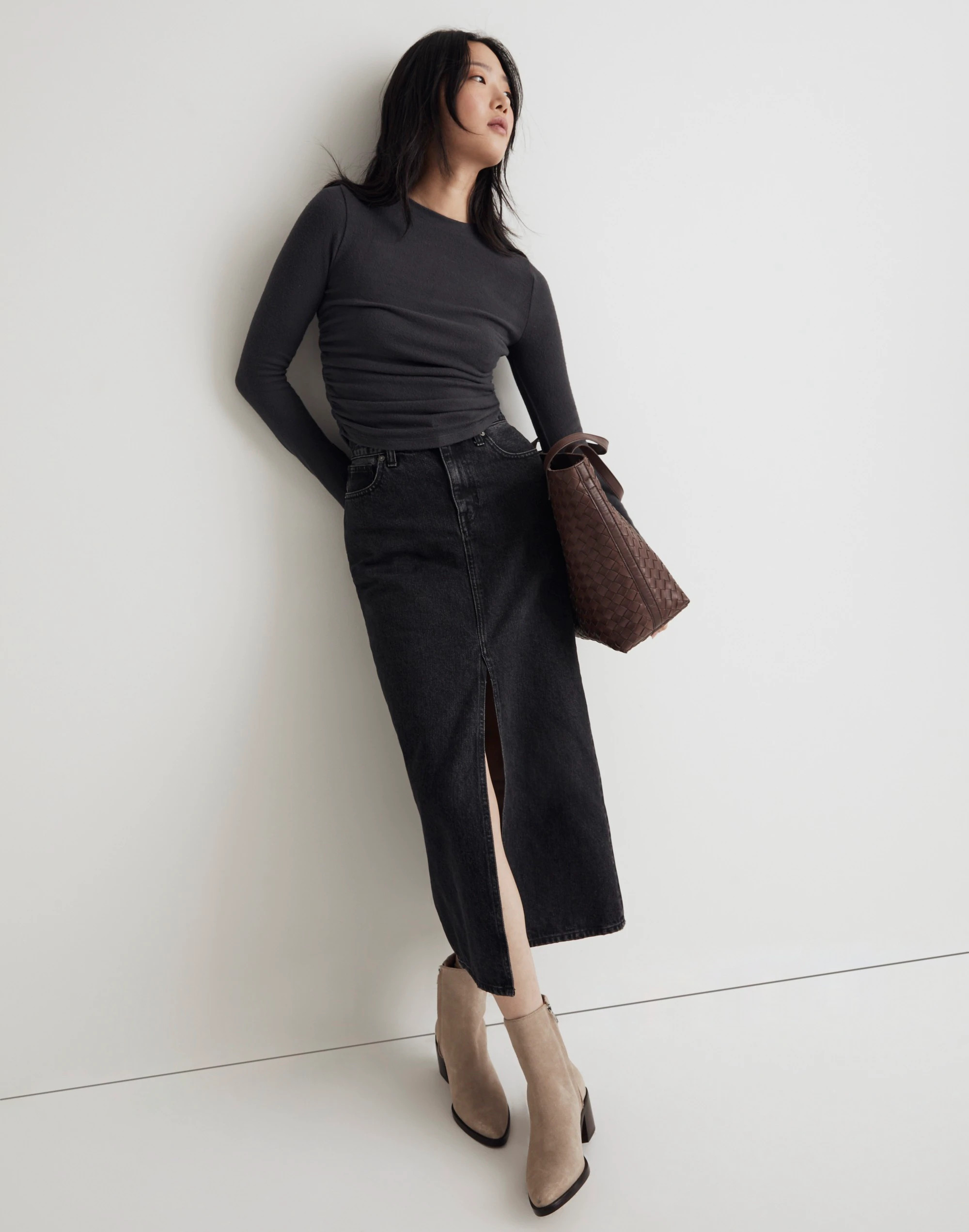 Brushed Jersey Ruched Long-Sleeve Tee | Madewell