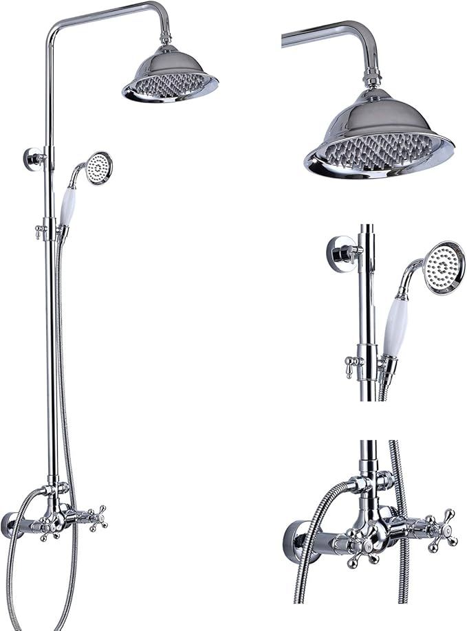 Bathroom Shower Fixture Polish Chrome 8 Inch Rainfall Shower Head Set Wall Mount Shower Faucet an... | Amazon (US)
