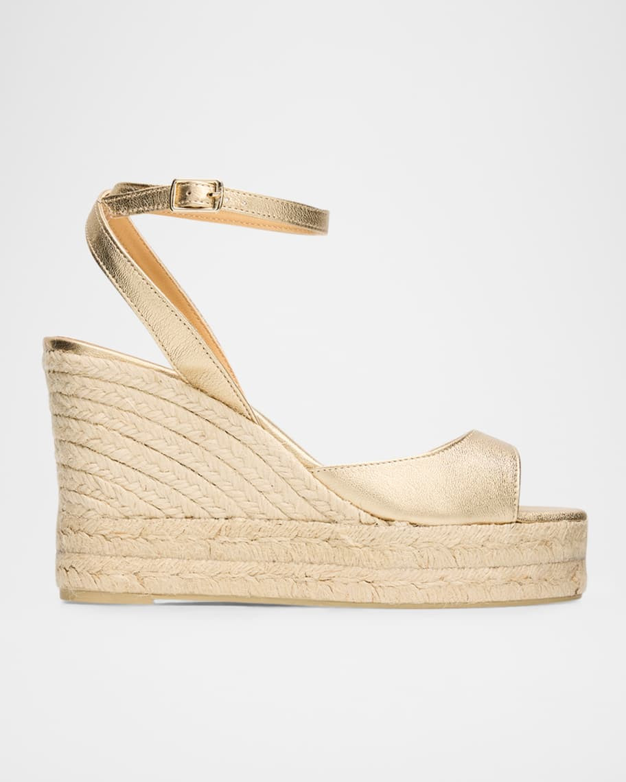 AGS X CASTANER 110mm Brook Metallic Leather Platform Espadrille Sandals | Neiman Marcus
