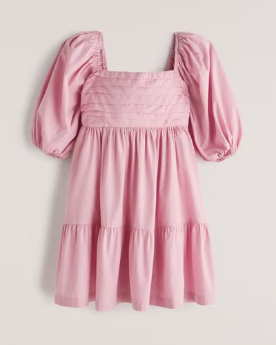 Ruched Puff Sleeve Poplin Mini Dress | Abercrombie & Fitch (US)