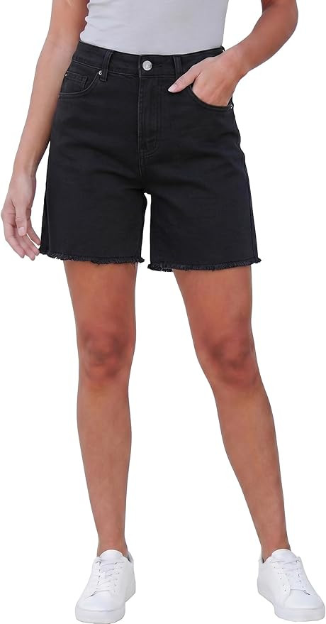 luvamia FleXclusive Jean Shorts for Women Trendy High Waisted Stretchy Denim Summer Raw Hem Mom L... | Amazon (US)