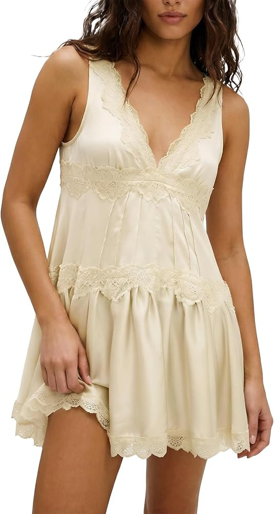 People Free Dress Dupes,People Free Dup ES,Women Lace Mini Slip Dress V Neck Flowy Summer Dress Y... | Amazon (US)