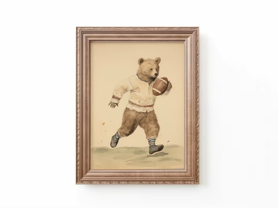 Bear Playing Football Art Print Nursery Football Decor Nursery Sports Art Football Nursery Bear A... | Etsy (US)