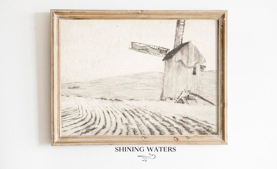 Vintage Windmill Field Sketch Printable Wall Art  Instant | Etsy | Etsy (US)