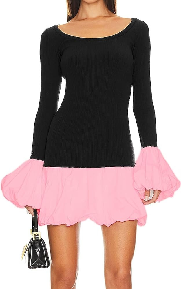 Women's 2025 Fall Dress Sexy Crew Neck Puffy Long Sleeve Bubble Party Club Bodycon Mini Dresses | Amazon (US)