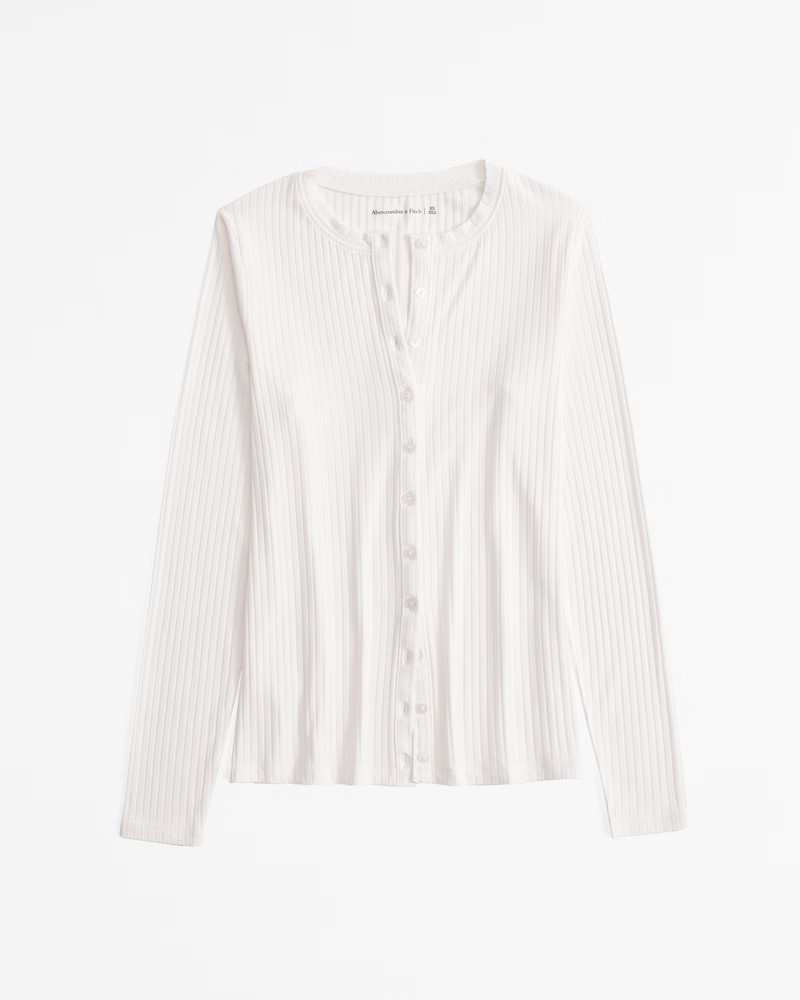 Long-Sleeve Button-Through Wide Rib Top | Abercrombie & Fitch (US)