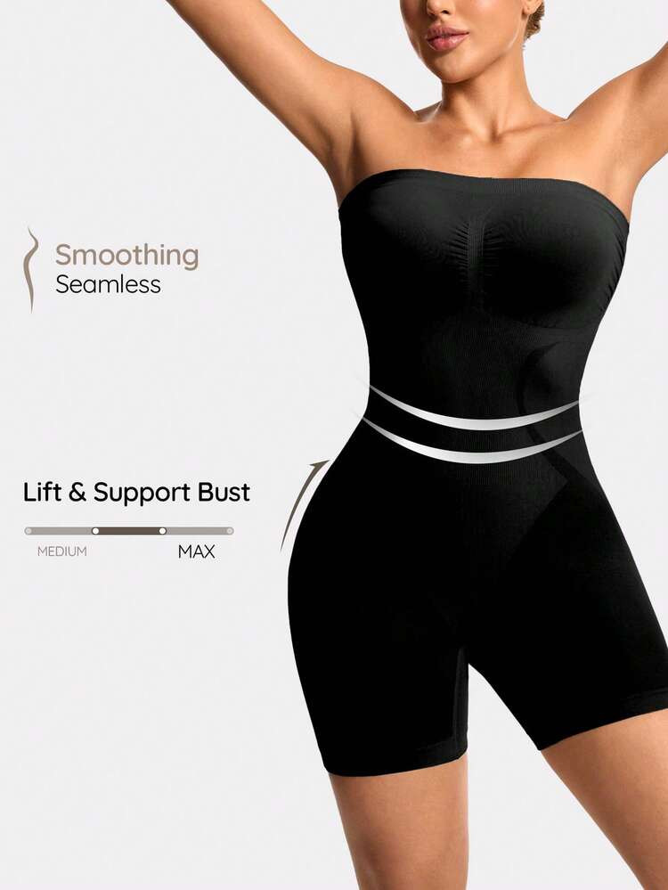 SHAPORA Women's Solid Color Seamless Bodysuit Jumpsuit | SHEIN