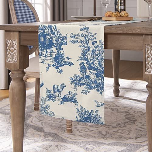 Toile Blue Floral Runner for Coffee Dining Table,French Country Grand Millennial Chinoiserie Deco... | Amazon (US)