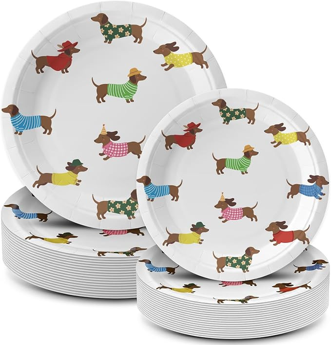 Funnymoom 48 Pcs Dachshund Dog Paper Plate Set Weiner Dog Party Decorations | Amazon (US)