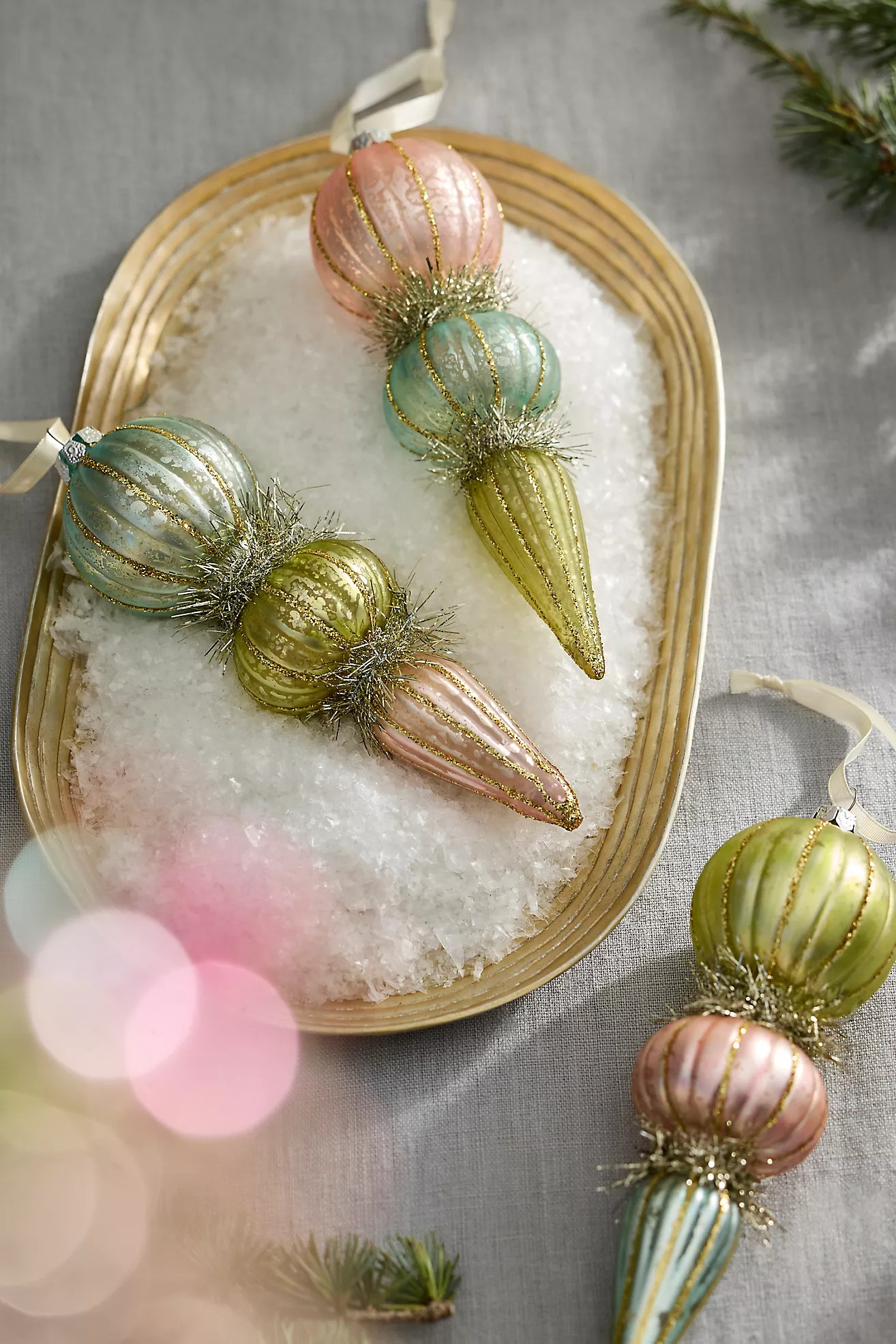 Pastel Finial Glass Ornaments, Set of 3 | Terrain