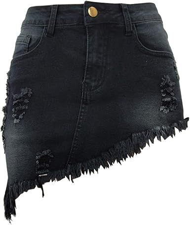 chouyatou Women's Stretch Fit 5-Pocket Irregular Frayed Hem Mini Denim Jean Skirt | Amazon (US)