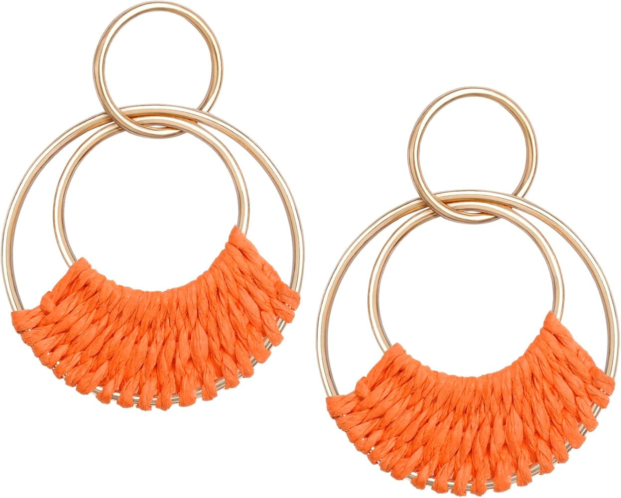 Raffia Hoop Earrings for Women Girls Fun Boho Summer Beach Earrings Lightweight Handmade Straw Wi... | Amazon (US)