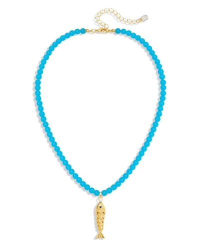 SHANTYSON Blue Fish Necklace for Women Beaded Chain with Fish Charm 14K Gold Plated Ocean Pendant Necklace Statement Summer Beach Jewelry | Amazon (US)