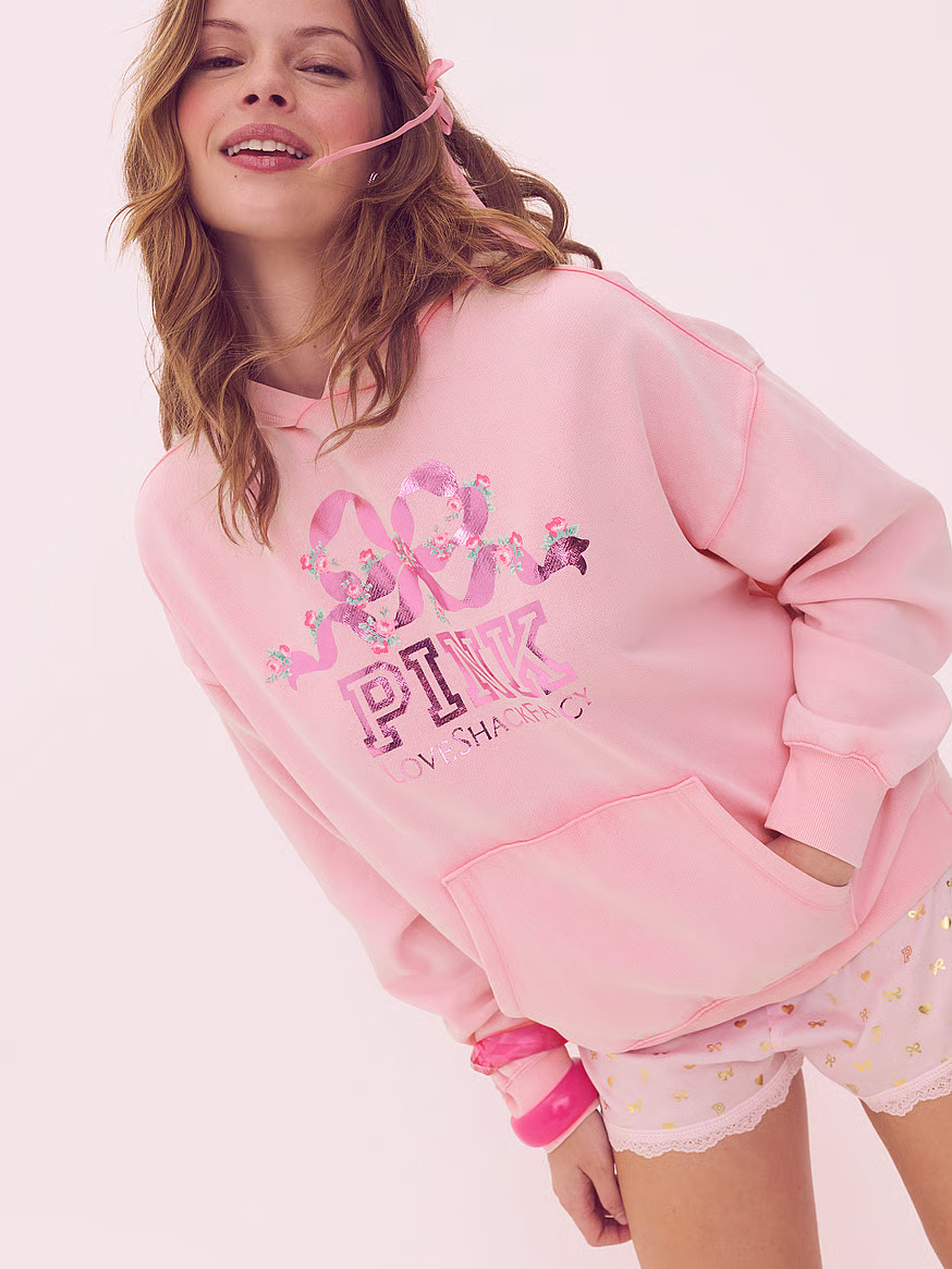 Buy PINK x LoveShackFancy Oversized Hoodie, Snow Heather - Order Hoodies & Sweatshirts online - P... | Victoria's Secret (US / CA )