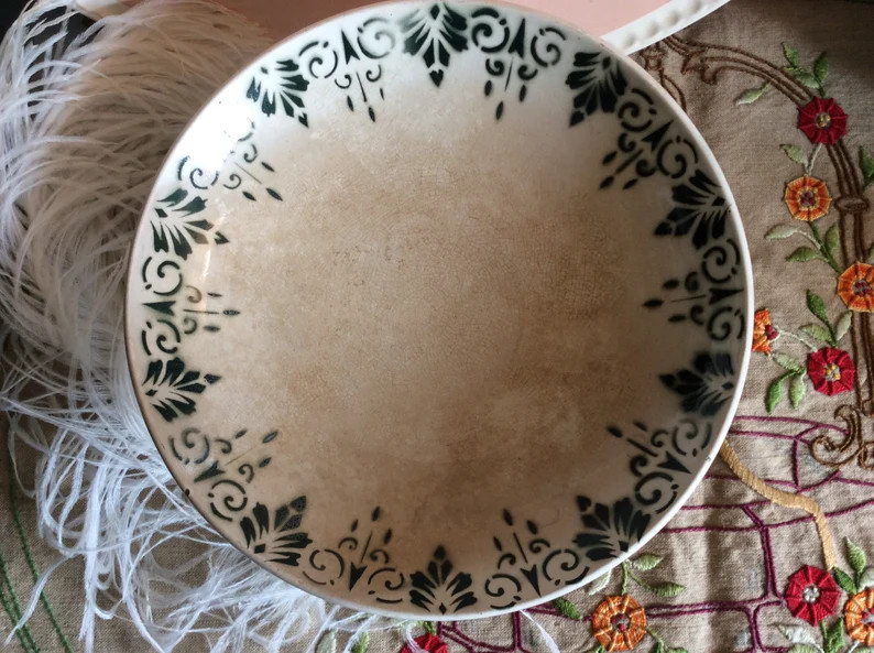 Antique French Clairefontaine Green Frieze Footed Plate, Clairefontaine 1910s Ironstone Cake Stan... | Etsy (UK)