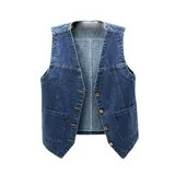 Defitshape Women's Denim Vest Western Short Fall Sleeveless Jean Jacket Button Up V Neck Cozy Tra... | Walmart (US)