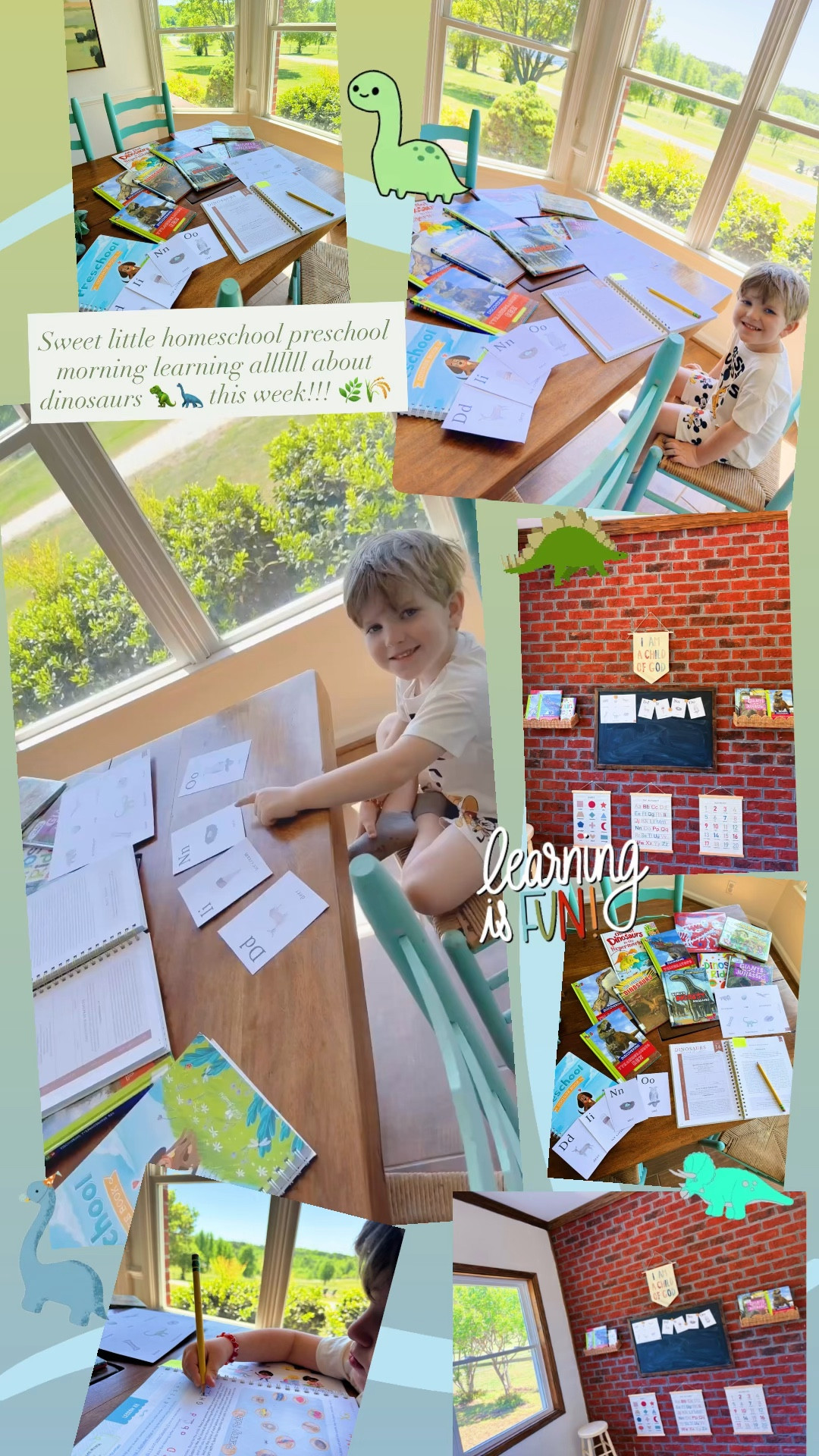 Sweet little homeschool preschool morning learning allllll about dinosaurs 🦖🦕 this week!!! 🌿🌾