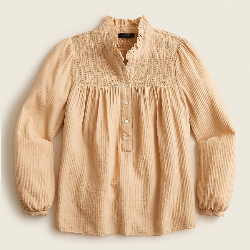 Long-sleeve smocked gauze top | J. Crew US