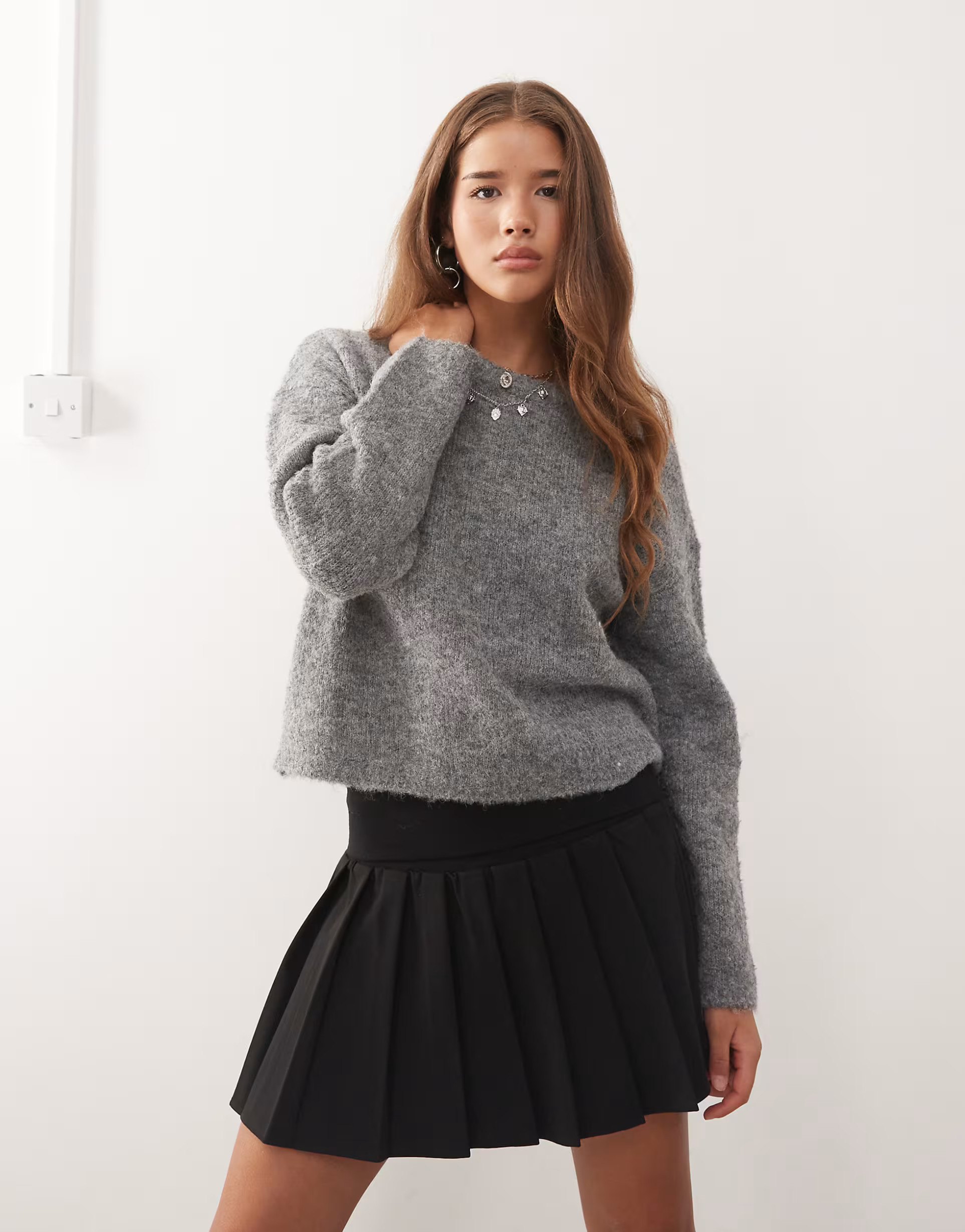 Noisy May loose crew neck knit sweater in medium gray | ASOS (Global)