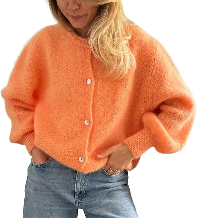 UAURORAO Women Crewneck Sweater Cardigan Lightweight Button Down Fuzzy Knit Outwear Coats Cute Fl... | Amazon (US)
