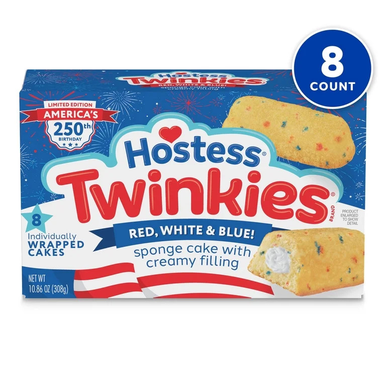 Hostess Red, White & Blue! Twinkies Snack Cakes, 10.86 oz Box (8 Pouches) | Walmart (US)