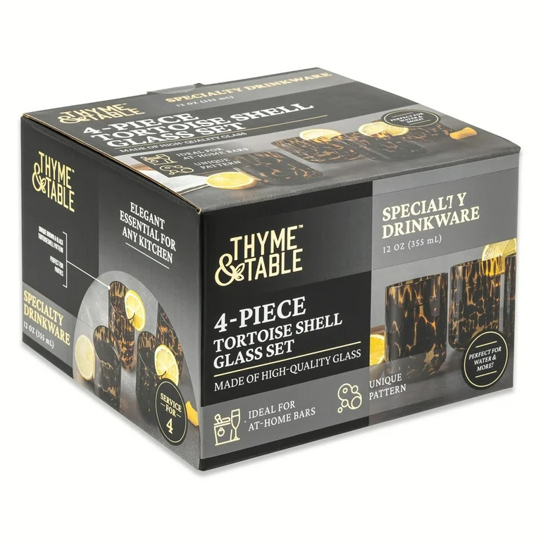 Thyme & Table 4-Pack 12oz Tortoise Black Drinking Glass Set | Walmart (US)