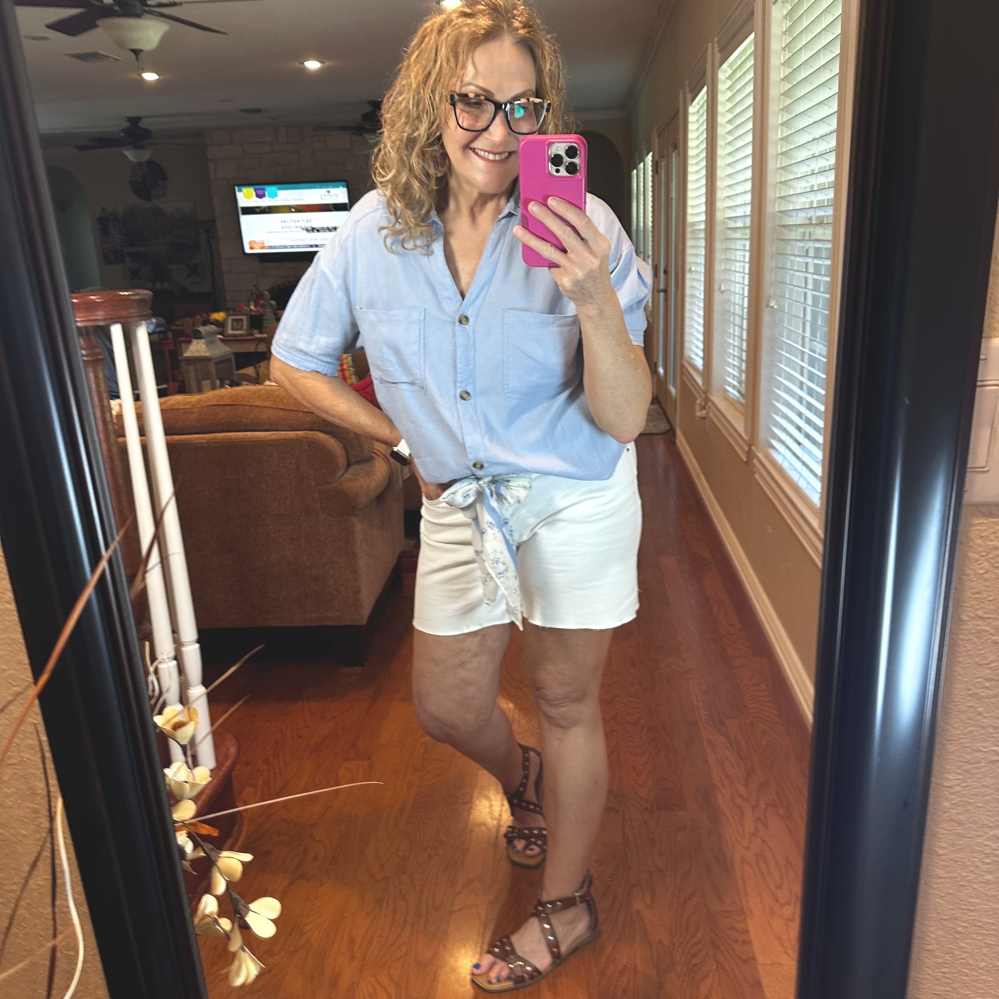 Happy Wednesday y’all! It’s so hot here in Texas.  I really don’t like wearing shorts. I’m very self conscious of my legs because of cellulite. BUT Ive pulled out my classic white denim shorts with a cool linen button down. Added a fun scarf for a belt with my gladiator sandals. They are so comfy and budget friendly and never going out of style! This is a classic style that probably everyone has… stay cool friends!

#LTKSeasonal #LTKSummerEdit #LTKFindsUnder50