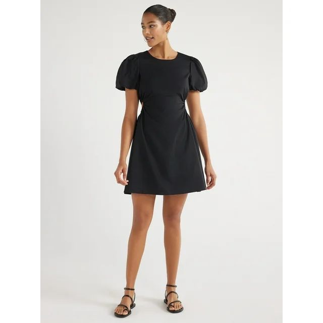 Scoop Women’s Cutout Poplin Dress with Puff Sleeves, Sizes XS-XXL | Walmart (US)